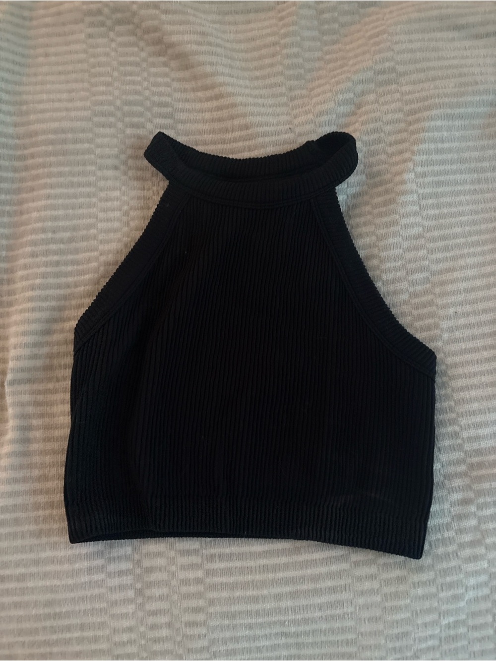 aerie Black Ribbed Halter Crop Top